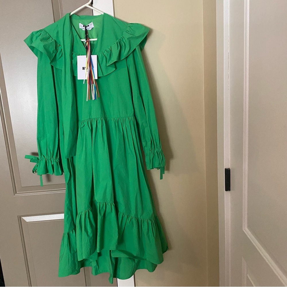 MSGM Green Ruffle Midi Dress US 2